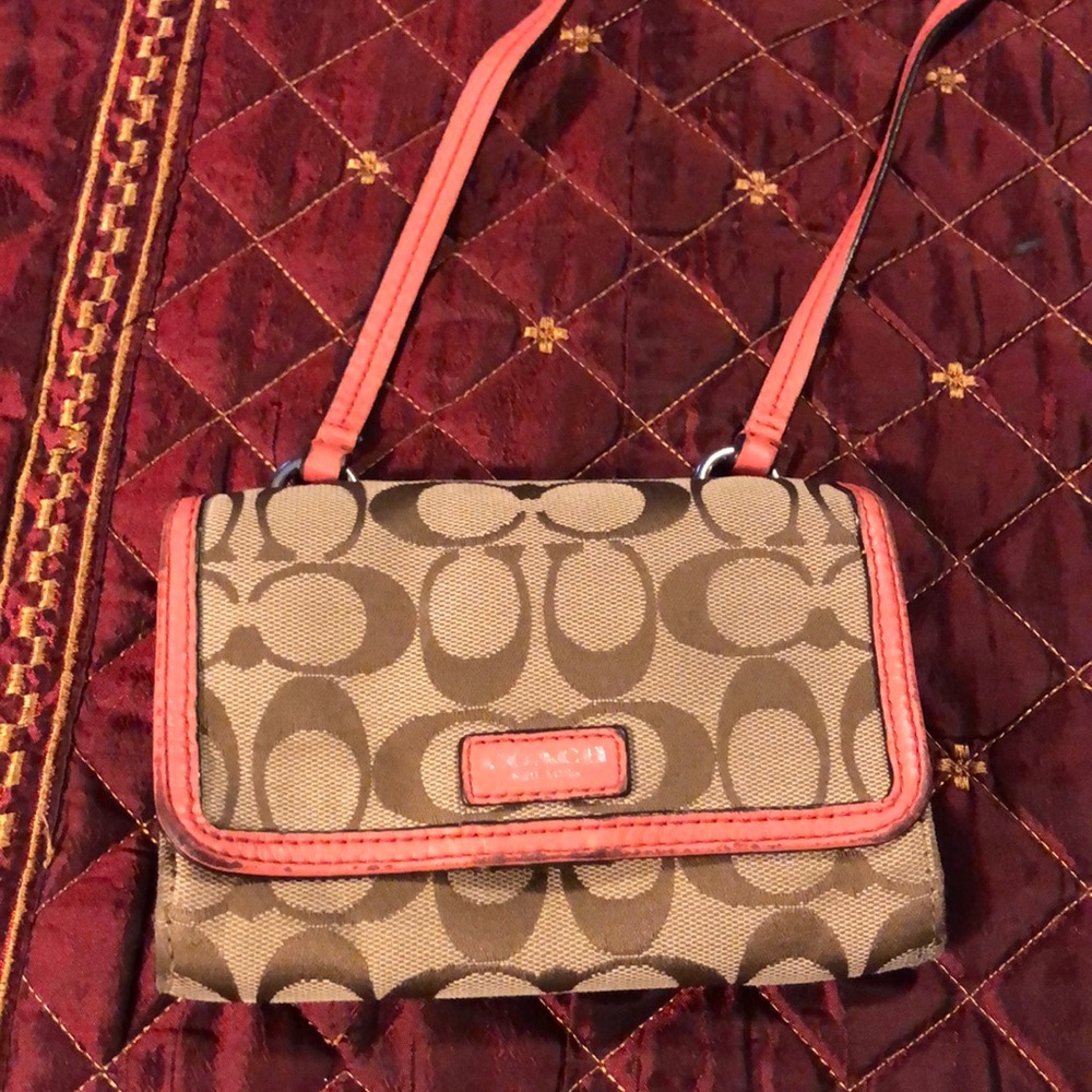 MOVING SALE NO HAGGLING WOMEN AUTHENTIC SMALL COACH CORAL/TAN CROSSBODY